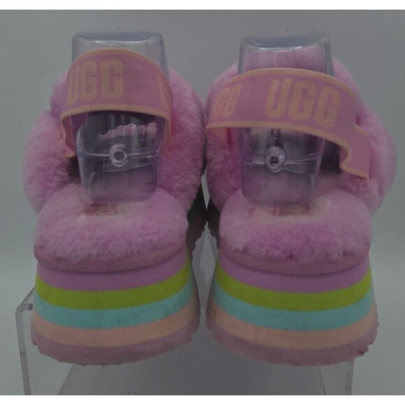 UGG Pink Rainbow Platform Disco Knot Genuine Shearling Slide Slippers US Size 11 - Picture 7 of 9